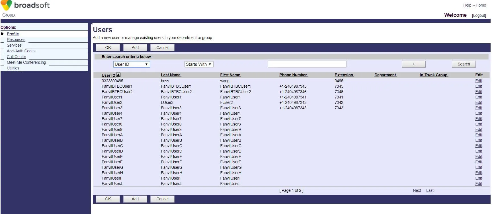 点击 “Search”显示账号列表界面