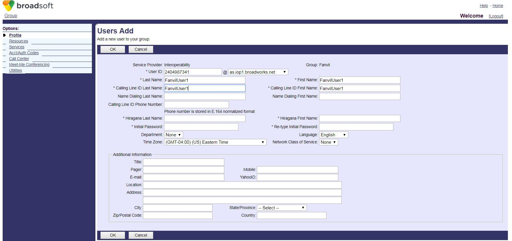 添加新的 broadsoft 账号界面