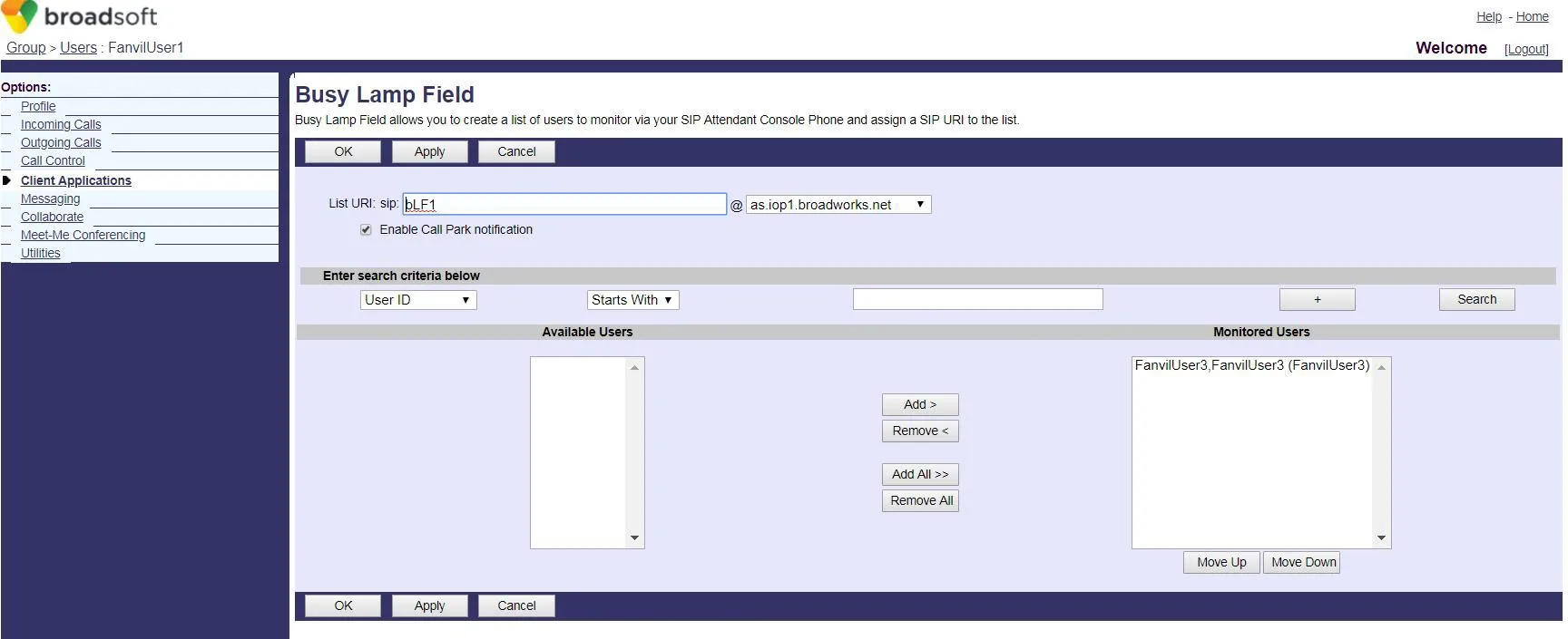  BLF List 设置界面