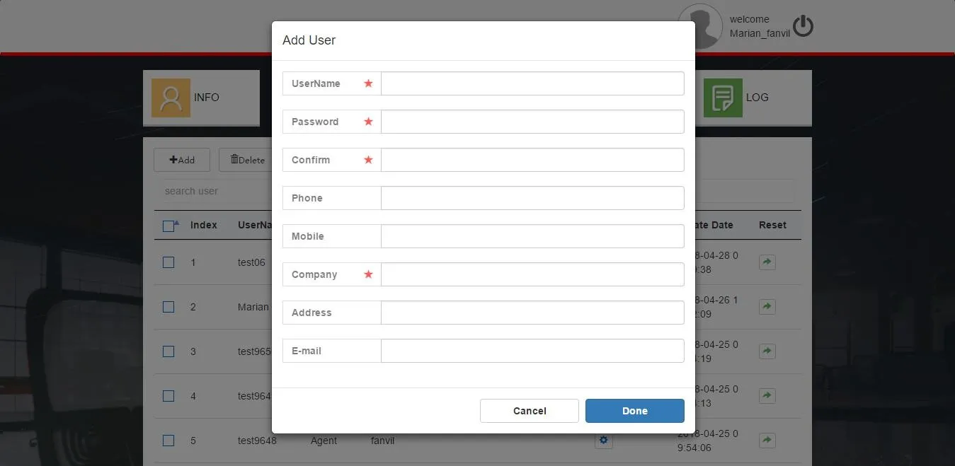  Add User 的信息框