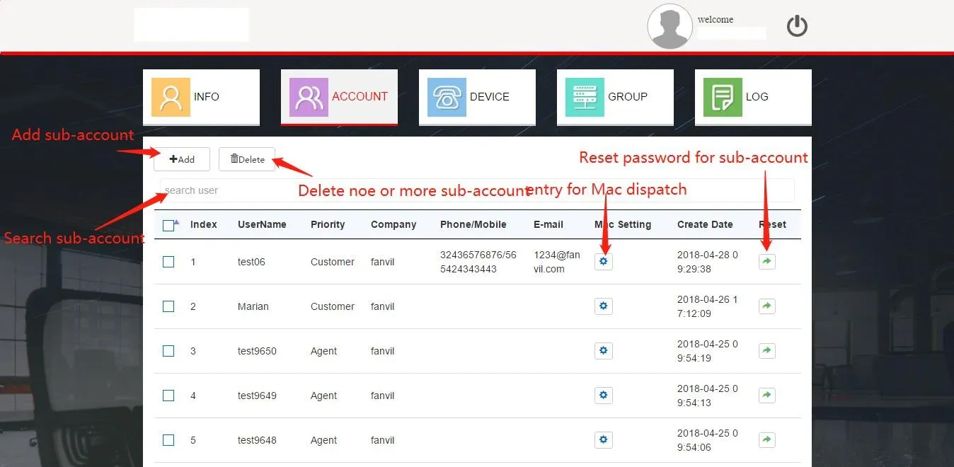 添加客户账户界面