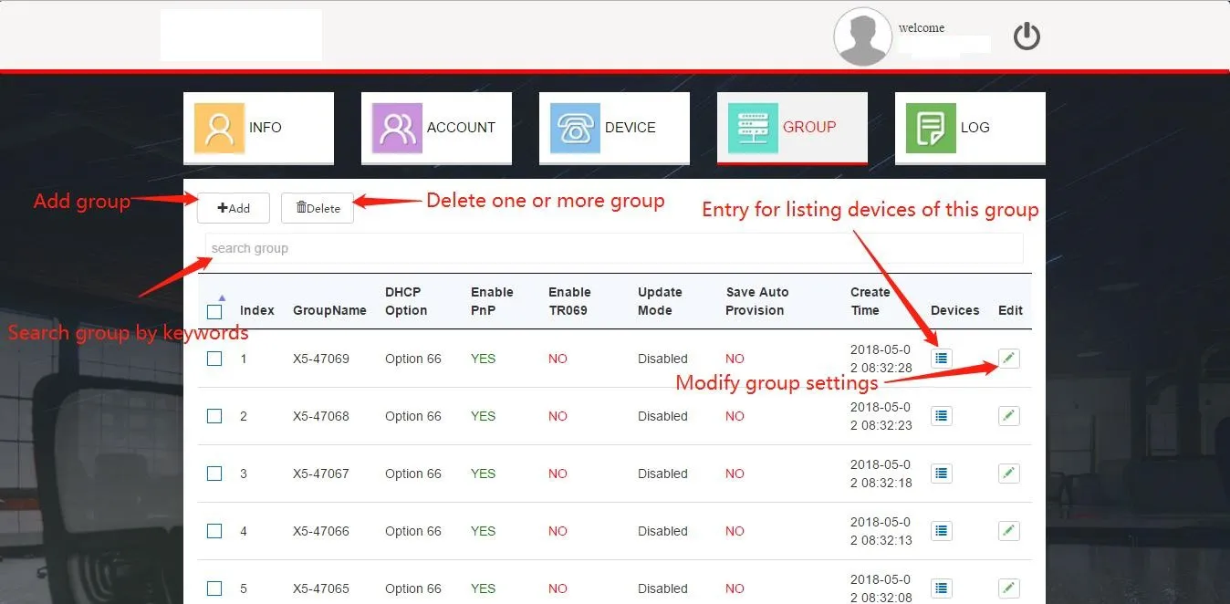 组（Group）管理界面