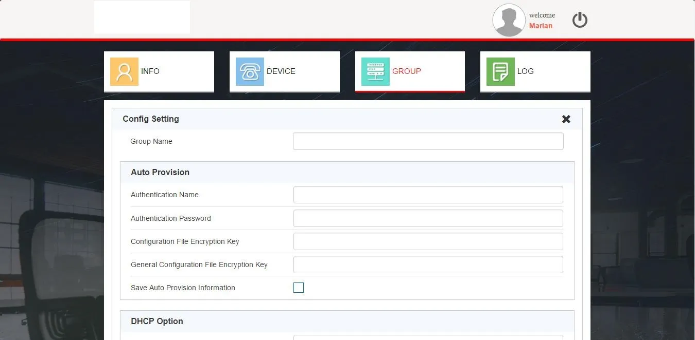 添加组操作界面