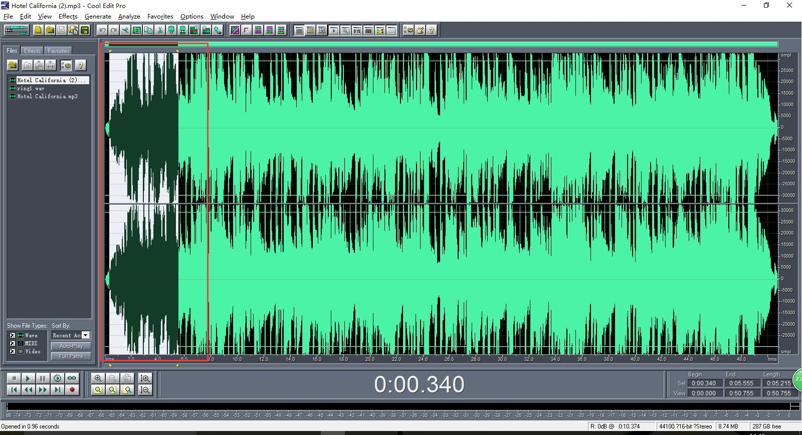复制想要截取的音乐片段