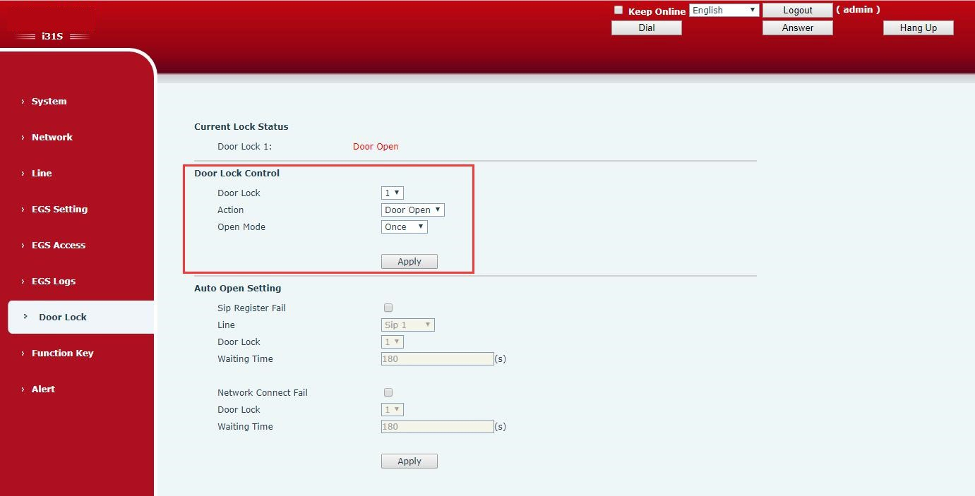 设置门禁的自动开关门界面