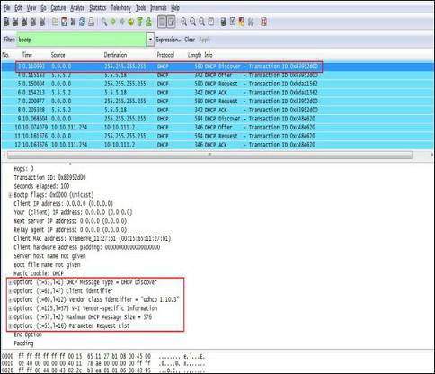 通过电话发送的 DHCP 发现消息