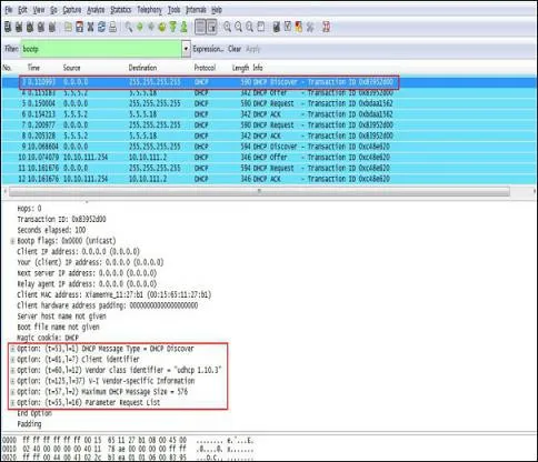 通过电话发送的 DHCP 发现消息