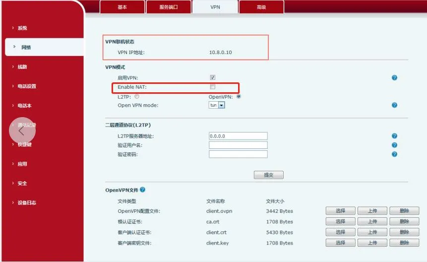 开启 VPN NAT界面