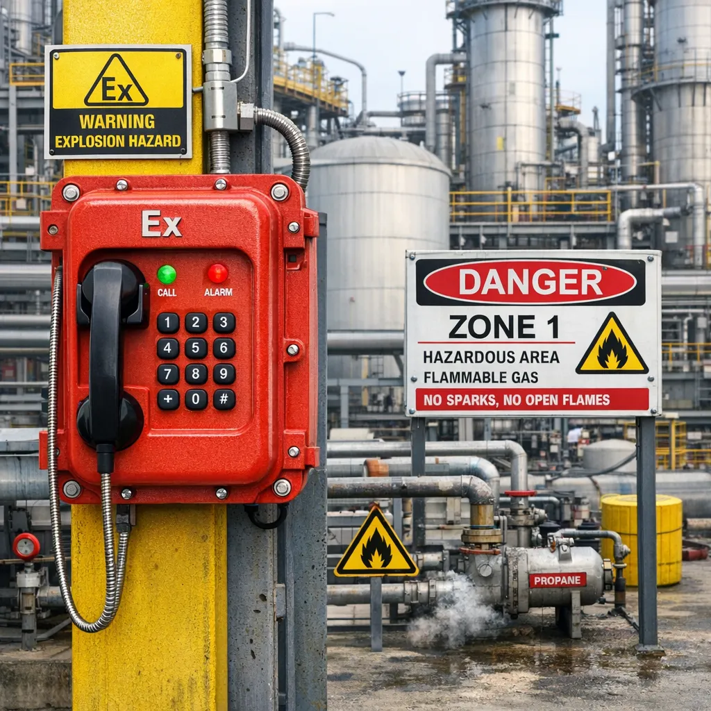 防爆电话在化工厂危险区的安装示意