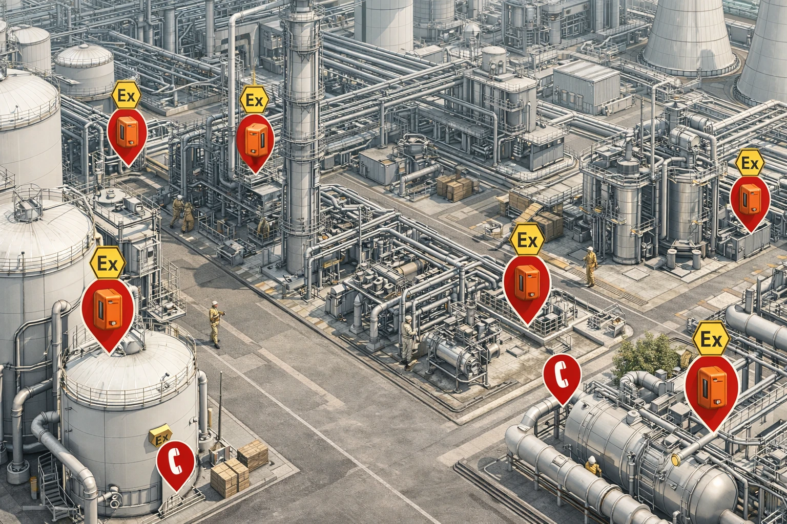 防爆电话在化工厂危险区的安装示意