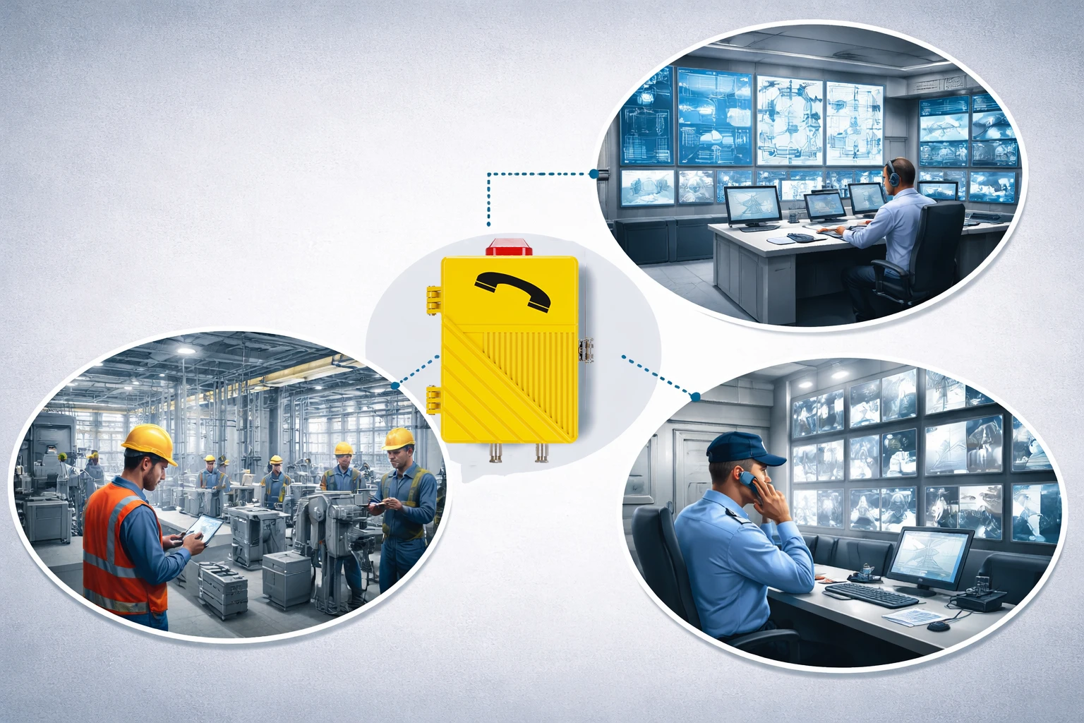 工业电话在控制室与车间之间的部署示意图