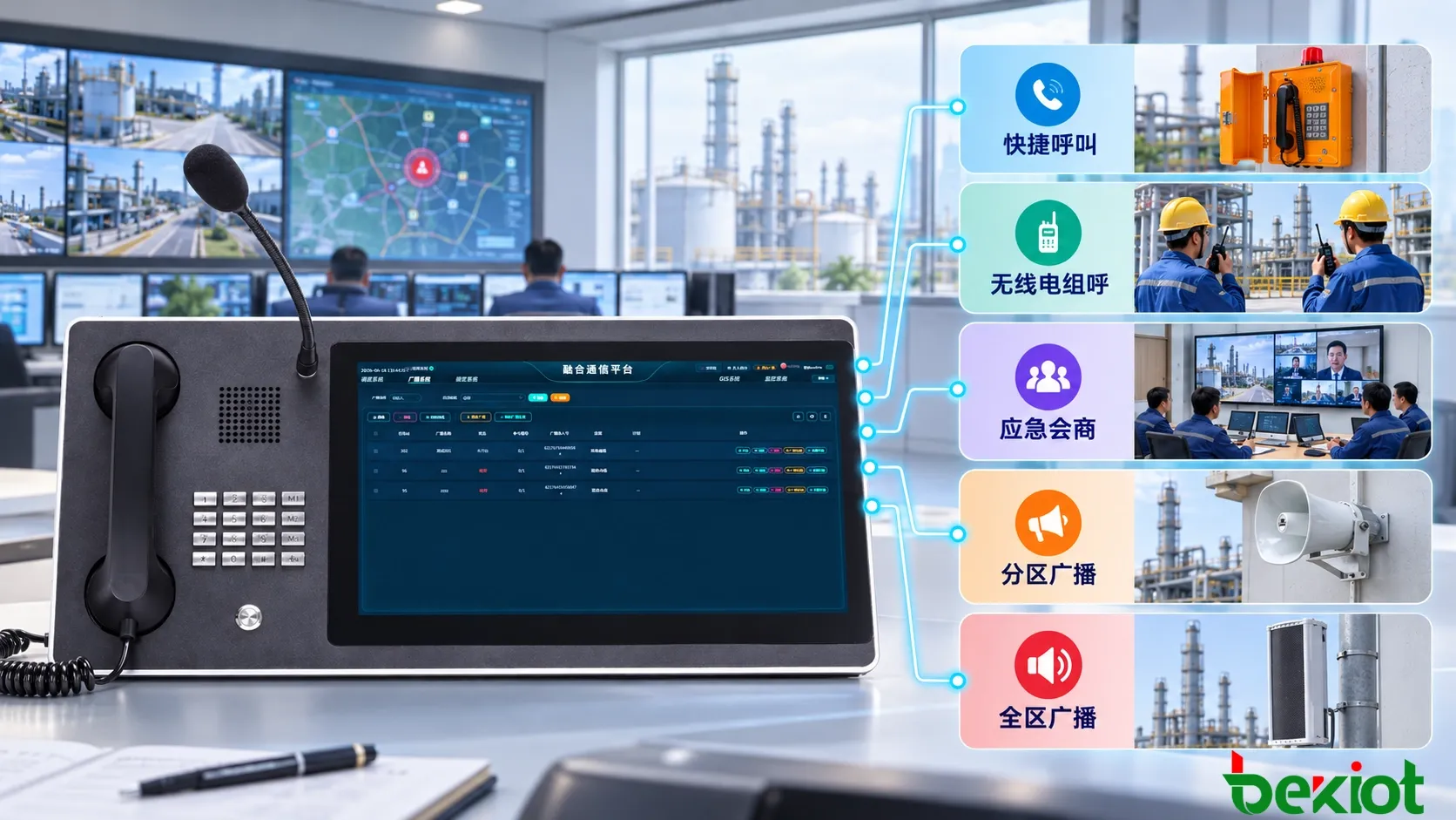 应急调度台通过快捷按键完成单呼组呼会议和分区广播